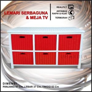 LEMARI RAK ROTAN SINTETIS RAK 6 MINI KOTAK LACI SUSUN ATAS SAMPING Murah / Buffet Rattan 2 Susun Samping / Meja Tempat TV dan DVD Rottan Minimalis P 97 X L37 X T 63 / Lemari Antik Serbaguna Modern Klasik Tradisional Model Terbaru 2022