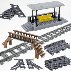 Electric Metro Passenger Train Track Splitting Railway Assembly Toy Blocks Station Platform Train Shed Building Set for Kids