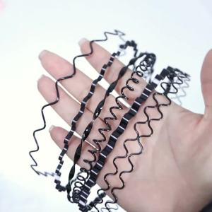 6pcs/lot Elasticity Metal Black Wave Hair Hoops Headband For Women Men Sport Headband Wash Face Broken Hair Fixed Accessories