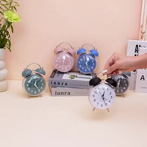 4 Inch Twin Bell Loud Alarm Clock with Soft Night Light Battery Operate Table Alarm Clocks Non-Ticking for Home Bedroom Decor