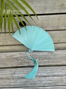 Full Bamboo Mini Folding Fan Vintage Portable Retro Summer Fan Cheongsam Companion Original Bamboo Sky Blue Classical Chinese
