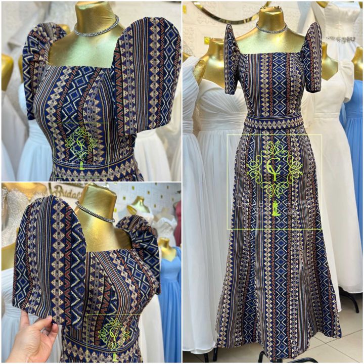 SALE Modern Filipiniana Dress Ethnic Woven Blue Diamond Lazada PH