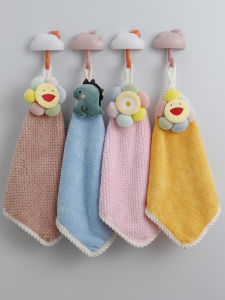 Adorable Cartoon Coral Fleece Hand Towels Hanging Kitchen Bathroom Small Square Towels Absorbent Handkerchiefs for Home Use