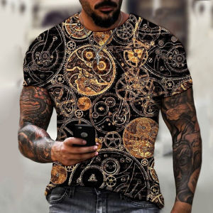Digital 3D Printing Collar Short Sleeve T-Shirt for Men Youth round Neck Casual Summer Fashion Slim Fit Basic Style Other