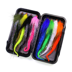 8PCS #2/0 Big Baitfish Fly Fishing Dragon Tail Streamers with Double Faced Box Pike Muskie Striped Bass Fishing Lure Bait