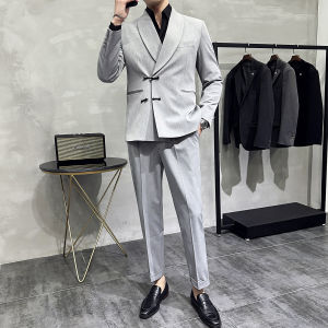 Elegant Mens Tailored Suit Jacket with Wind Button Casual Business Formal Dinner Party Handsome British Style Two-Piece Suit