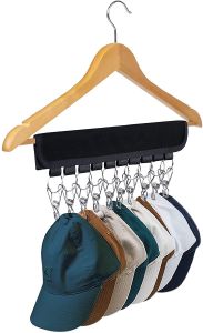 Brifit Hat Organizer Holder for Hanger & Room Closet Hat Storage Clips for Hang Baseball Hats Rack Ball Caps Winter Beanie & Accessories Fits All Hangers (1Pcs Black/Brown)