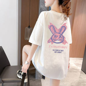 เสื้อยืดคอกลมแขนสั้นผ้าฝ้ายแท้สไตล์เกาหลีสำหรับผู้หญิง ทรงหลวม แขนยาวปานกลาง ทรงหลวม แฟชั่นฤดูร้อน 2024 เสื้อตัวบนสีขาว