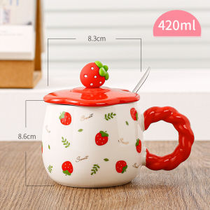 Cute Strawberry Ceramic Mugs Large Diameter with Lid Office Home Use Water Cups Female Students Office Workers Will like