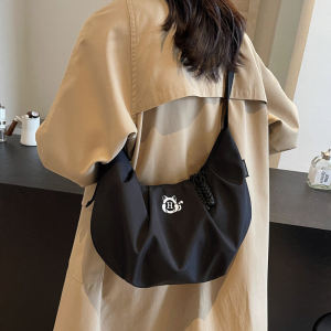 กระเป๋าผ้าใบสไตล์ญี่ปุ่นสำหรับผู้หญิง กระเป๋าสะพายข้างทรงขนมจีบขนาดใหญ่ น้ำหนักเบา สไตล์ลำลอง กระเป๋าสะพายไหล่ข้างเดียว กระเป๋าผ้าลายเรขาคณิต