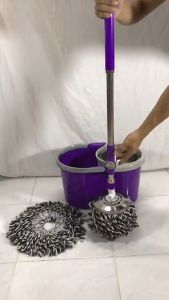 Bộ lau nhà thông minh 360 độ lồng vắt inox cây inox kèm 2 bông lau