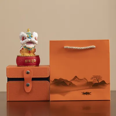 Creative Lion Dance Figure Decoration High-End Resin Craft Desktop Tea Table Decor Birthday Gift Trendy Chinese Style Home Decor
