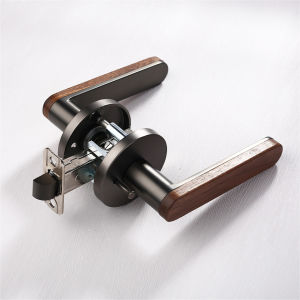 Viladepot Privacy Door Handle Walnut Wood Handle Lever Matt Brushed Black Nickel Bedroom Bathroom Passage Door Lock Keyless
