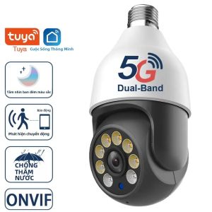 Bóng Đèn Thông Minh Tuya 4MP 5G WiFi Băng Tần Kép E27 Tích Hợp Camera PTZ Không Dây Tầm Nhìn Ban Đêm Màu Sắc Chống Nước Giám Sát An Ninh