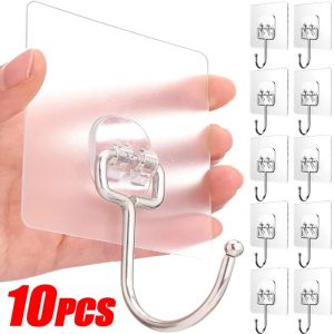 10/1Pcs Transparent Self Adhesive Hooks Heavy Duty Door Wall Hook Kitchen Bathroom Organizer Towel Keys Storage Hanger Holder