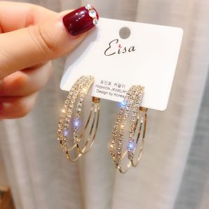 925 Silver Needle Large Hoop Earrings for Women Korean Ring Earrings for Girl Fashion Diamond Earrings Womens Loop Earring