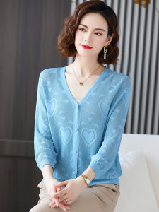 เสื้อคาร์ดิแกนถักไหมน้ำแข็งสำหรับผู้หญิงในช่วงฤดูร้อน ทรงหลวม แขนสั้น ทรงหลวม สไตล์เกาหลี เสื้อคลุมบาง 2023 ใหม่ หลากหลายสไตล์ ป้องกันแสงแดด