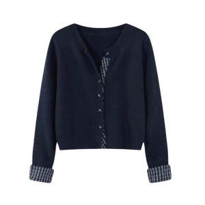 YUEZHONGWEI | Loose Blue Knitted Sweater Coat Womens Autumn Winter Lazy Style Korean System Commute Wind Regular Fit Medium Softness Long Sleeve Button Up