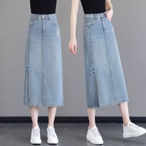 WANGGONGZHU | New Chinese Style Embroidered Denim Skirt Womens Mid-Length A-Line Skirts High Waist Design Summer 2025 Fashion Trend