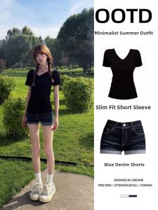 ZUKUN | Bộ Đồ Hè Mỏng Dáng Ôm Eo Thấp Quần Short Xòe và Áo Phông