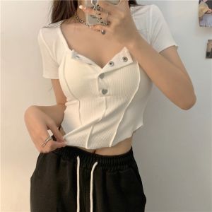 plus Size Womens Summer Pure Desire Hot Girl Short Tight Top Fat Sister Irregular Short Sleeve T-Shirt Commute Style Regular Length