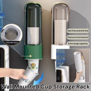 Wall-Mounted Water Dispenser Paper Cup Holder Punch-Free Disposable Cup Dispenser Cup Puller
