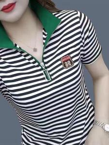 Áo Thun Nữ Tay Ngắn Thường Ngày Mùa Hè 2025 Áo Sơ Mi Cao Cấp Có Khóa Kéo Đa Năng Thời Trang Giản Dị Cho Nữ