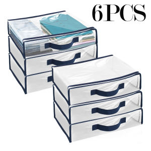 6pcs Clear PVC Organizing Bags with Zipper High-Capacity Storage Bags Waterproof Blankets Storage Bags Dustproof Bed Sheet