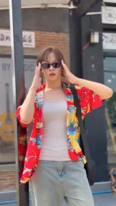 เสื้อสงกรานต์ เสื้อฮาวาย ผ้าสปัน เนื้อผ้าดีใส่สบาย สีไม่ตก เสื้อเชิ้ตลายดอกงานไทย