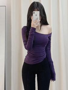LUOFEN | Chic Off-Shoulder Long Sleeve T-shirt for Women Autumn Winter 2025 New Arrival