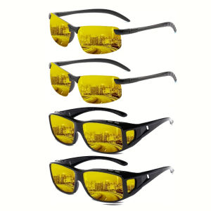 4 Pairs of Polarized Night Vision Goggles Anti Glare Night Driving Goggles for Men and Women High-definition Lenses