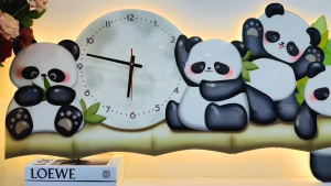 (ẢNH THẬT) Tranh treo tường đồng hồ đèn led gấu trúc panda 1 trang trí decor phòng khách kèm đinh