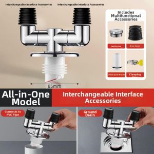 Anti-Odor and Anti-Overflow Drain Pipe Adapter 3-way