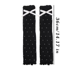3Pairs Retro Polka Dot Bow Leg Warmers Cotton Knitted Foot Cover Long Stockings Y2K Ballet Style Knee Socks JK Sweet Girls Hosiery
