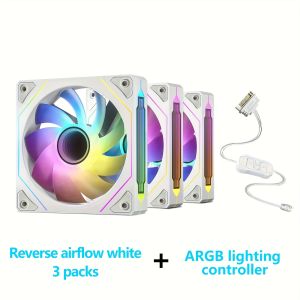 LDPCSJ 3pcs 4PRO Silent ARGB Synchronized Cooling Fan with Hydraulic Bearing 4.72-Inch Slanted Mirror Silent Cooling Fan for PC