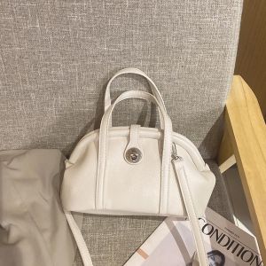 Elegant Dumpling Shape Handbag Womens Commuter Style White PU Leather Small Capacity Shoulder Bag for Office And Leisure