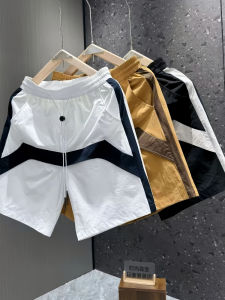 Summer Mens Casual Shorts Elastic Waist Drawstring Lightweight Breathable Comfortable Patchwork Color Block Design Korean Style