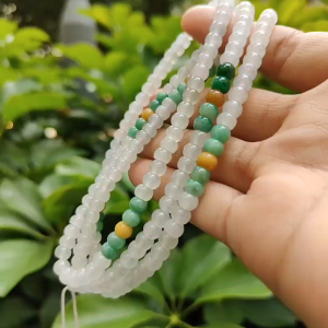 High Quality 90% Perfect 184 drum shape Icy * 154 Green * 24 Yellow * 6 Natural Type A Jadeite Jade Beads as Bracelet Necklace certificate weighs 49.19 grams measurement 5.7 mm (bracelet29)
