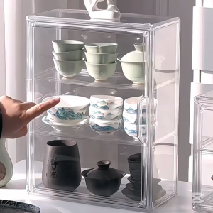 XMVP ชั้นเก็บถ้วย ที่วางแก้วน้ำ 3 ชั้น ประกอบง่าย แบบใส กันฝุ่น แขวนผนังได้ สีโปร่งใส โชว์แก้วได้อย่างสวยงาม