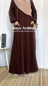 Gamis Poliester Flanel Panjang Elegan dengan Saku Frontal untuk Wanita Muslimah