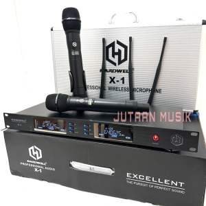 Mic Wireless Hardwell X1 / X 1 Original Double Mic Handheld Free Koper - Hitam/PUTIH