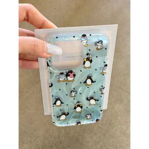 INS Fresh Mint Green Feather Yarn Penguin for Apple 15promax Phone Case Iphone14 New Arrival Huawei Pura70 Womens 15 Cute Drop-Resistant 14pro No Shell Twinning Protective Case