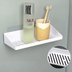 Bathroom Kitchen Toilet Wall Mounted Storage Rack No Drilling Simple White Plastic Organizer Shelf Hanging Basket Holder