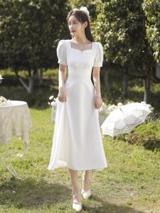 White Dress Wedding Registration Light Dress Daily Wearable Small Hepburn Style License Slim White Dress Light Wedding Dress