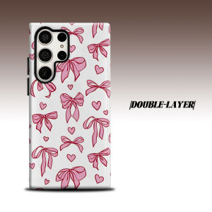 BILIBILI | pink bow heart doodle For Samsung Galaxy S26 S25 S24 A56 A36 Dual Layer Luxury Fashion Full Lens Protective Case