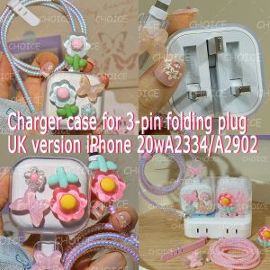 Charger cove For 3-pin folding plug UK 20w A2344 square for iPhone 15 14 13 suitable Charger protective case  1.4M cable protector cable [cchoice]