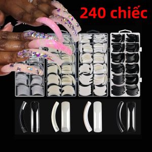 240 Móng Giả Dài Cong Hình Vuốt Đại Bàng Trong Suốt/Trắng/Đen Dán Móng Tay Giả Dùng Trang Trí Móng Tay Bộ Dụng Cụ Dán Móng Giả