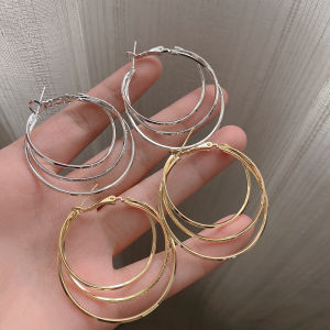 Trendy Pure Silver Three-Layer Ring Earrings Korean Style Fashion Jewelry Womens Accessory Fresh out New Design Ear Decor