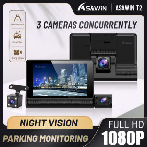 Asawin T2 4 In Touch IPS 3 Camera Dash Camera Inside And Out Side 3 Channels Car Monitoring FHD 1080P For Taxi Uber