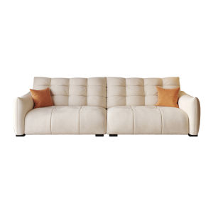 French Cream Style High Back Small Living Room Cat Scratch Resistant Straight Line Upholstered Sofa